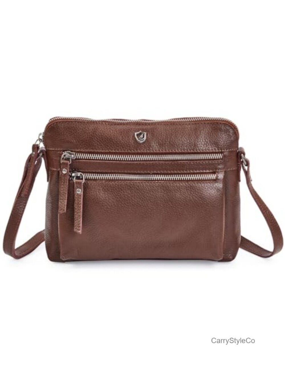Genuine Leather Crossbody Bag Small Multi Zip Travel Sling Handbag Adjustable